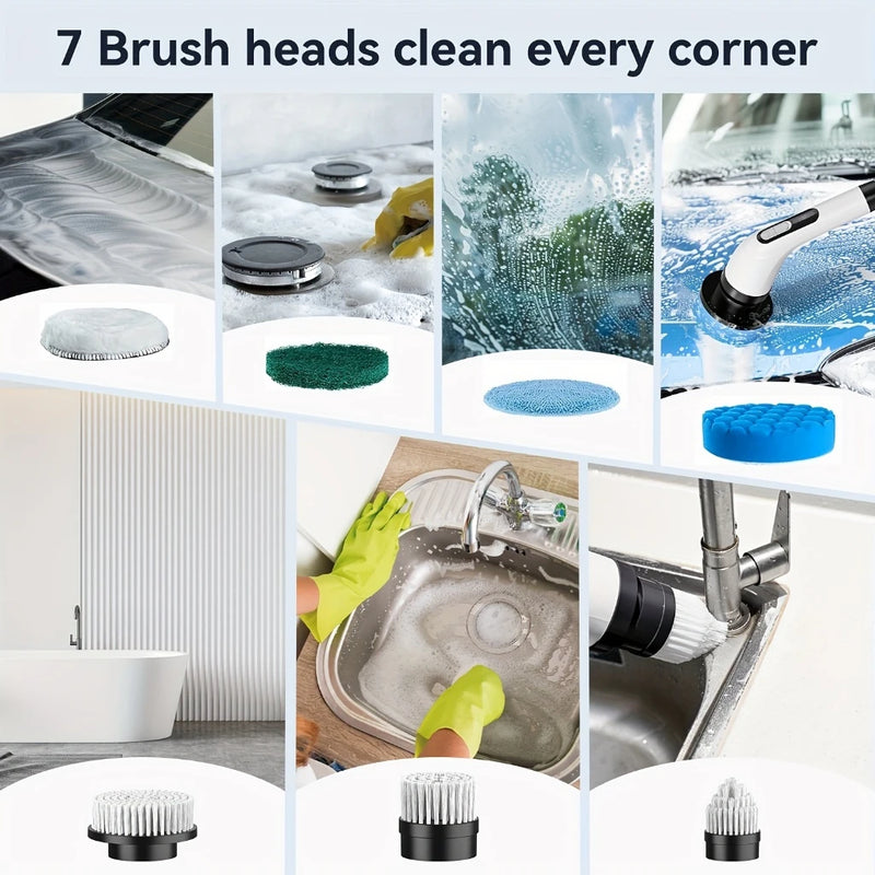 7 in 1 Adjustable Cleaning Brush Window Bathroom and Kitchen Tool Rechargeable