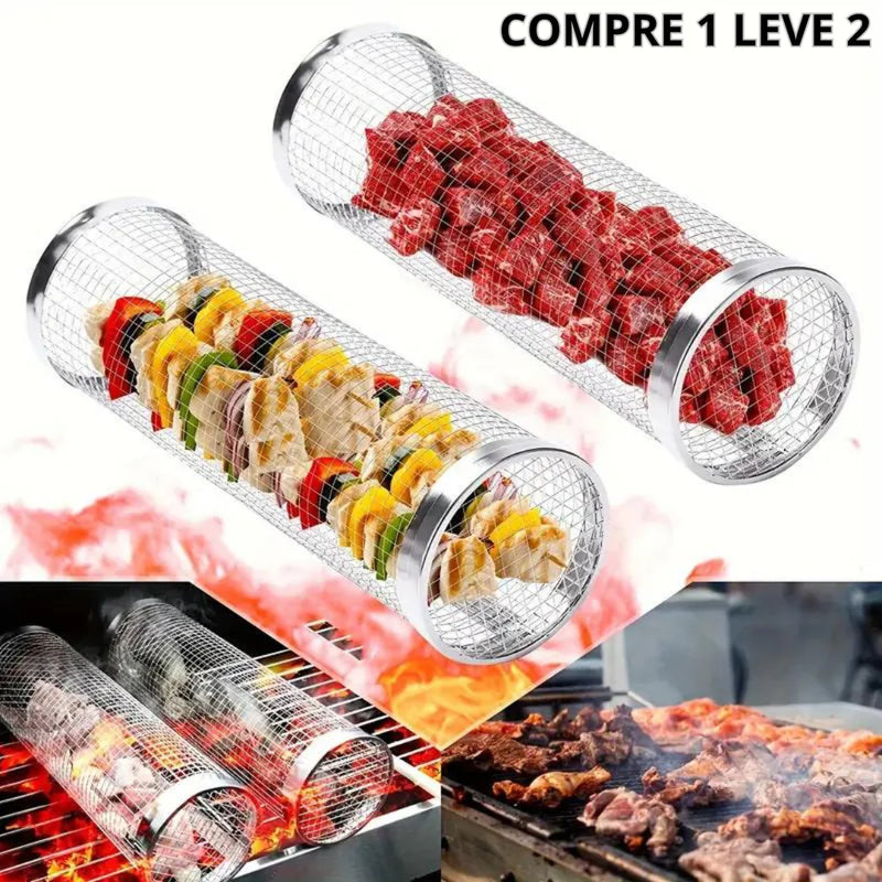 Grelha Cilíndrica Inox para Churrasco FireRoll BBQ®[COMPRE 1 LEVE2]