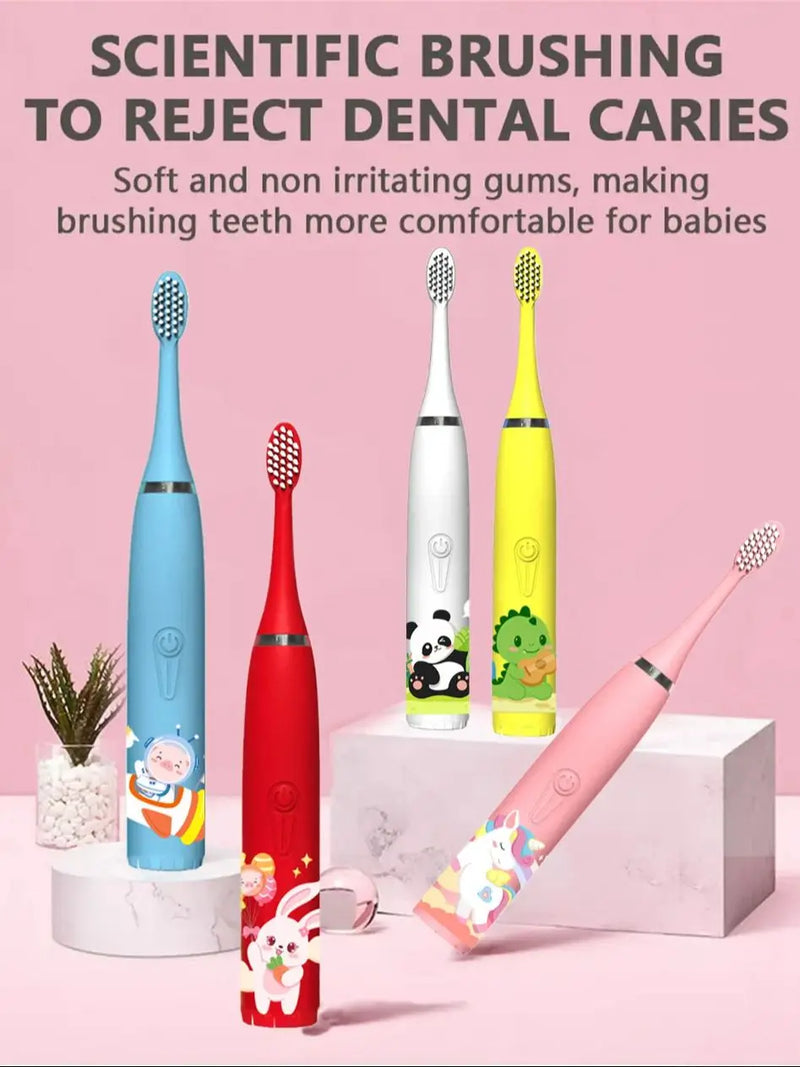 Children Electric Toothbrush Cartoon Kids With Replacement Head Ultrasonic  IPX7 Waterproof Rechargeable Sonic Toothbrush