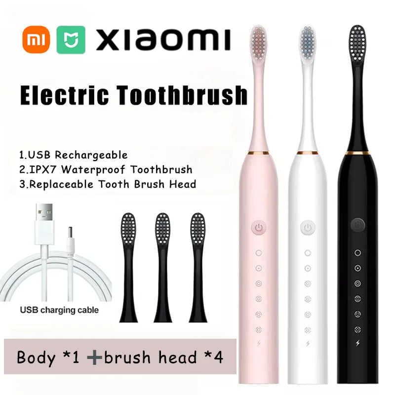 Xiaomi Electric Toothbrush Powerful Sonic USB Waterproof Smart Rechargeable Toothbrush Washable 6 Gear 4 brush heads Whiten New