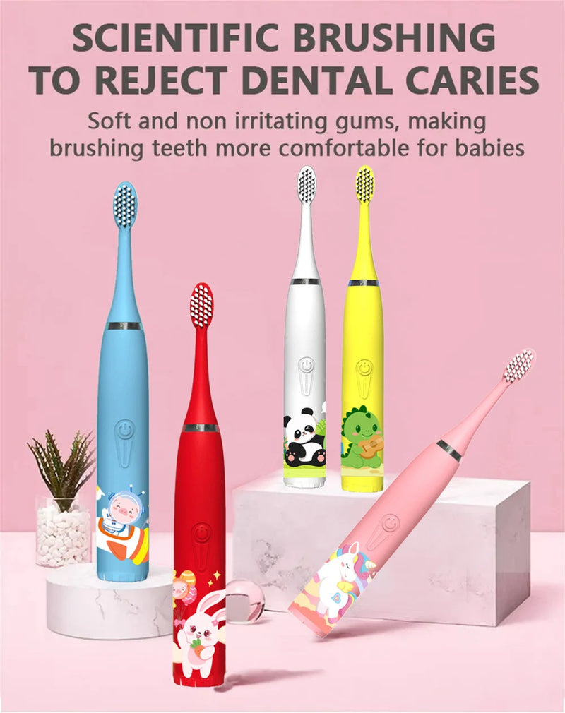 Children Electric Toothbrush Cartoon Kids With Replacement Head Ultrasonic  IPX7 Waterproof Rechargeable Sonic Toothbrush