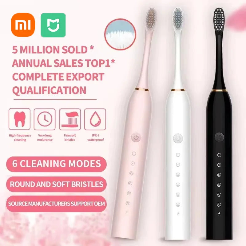 Xiaomi Electric Toothbrush Powerful Sonic USB Waterproof Smart Rechargeable Toothbrush Washable 6 Gear 4 brush heads Whiten New