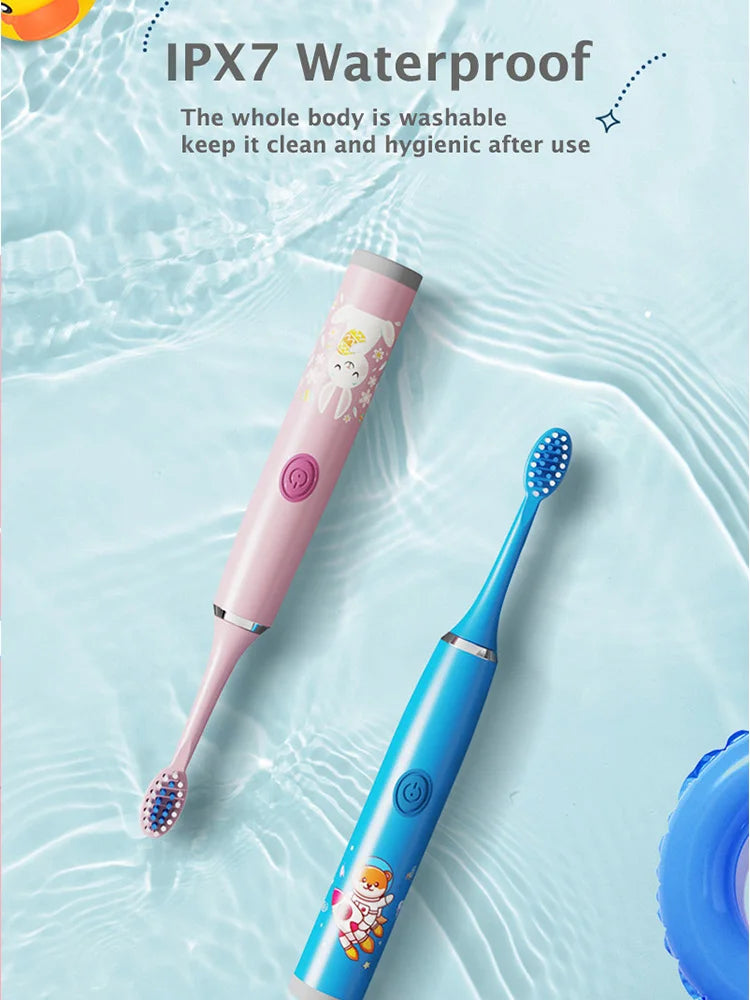 Children Electric Toothbrush Cartoon Kids With Replacement Head Ultrasonic  IPX7 Waterproof Rechargeable Sonic Toothbrush